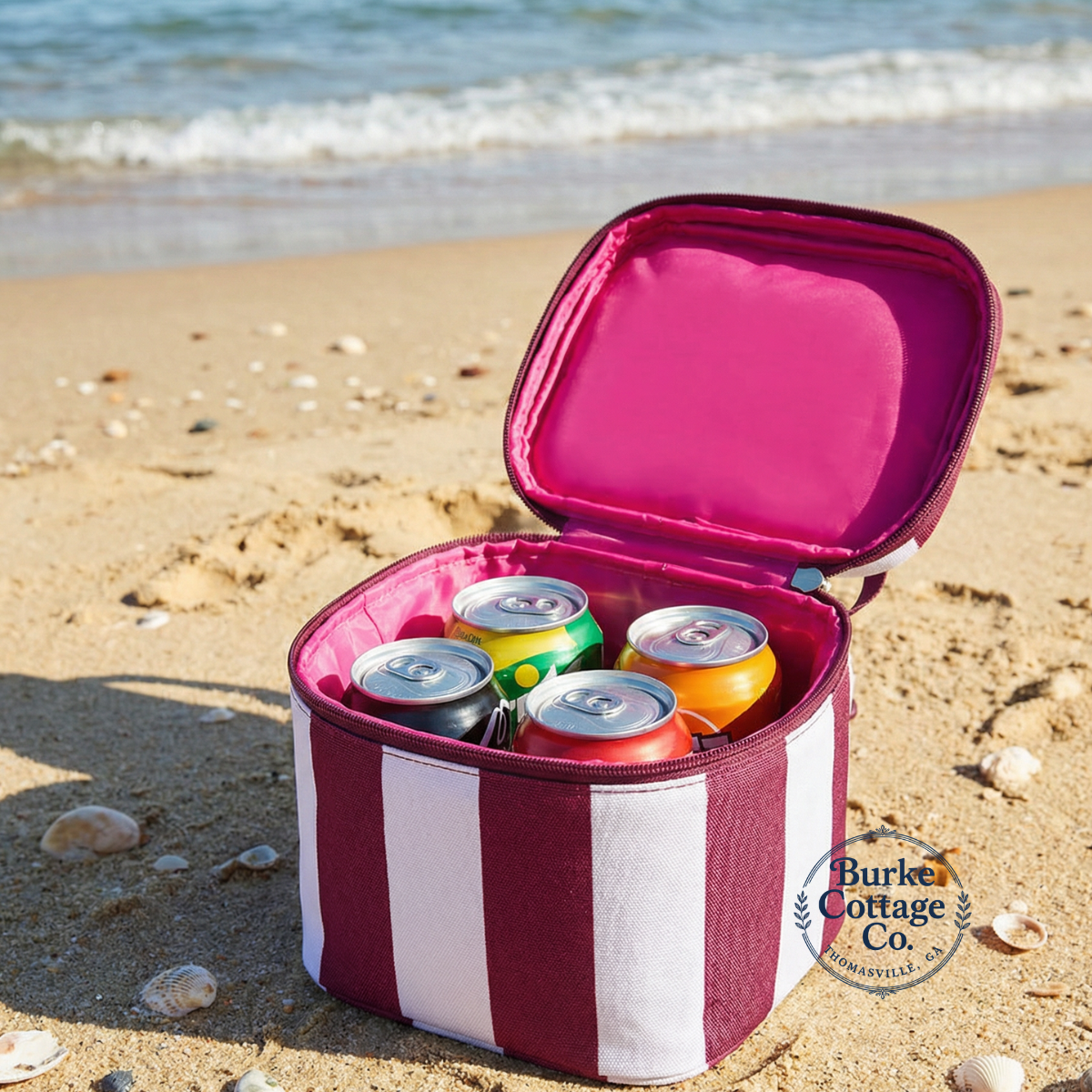 Monogrammed Mini Cooler Bag | Personalized 4-Can Cooler | Custom Beach Cooler
