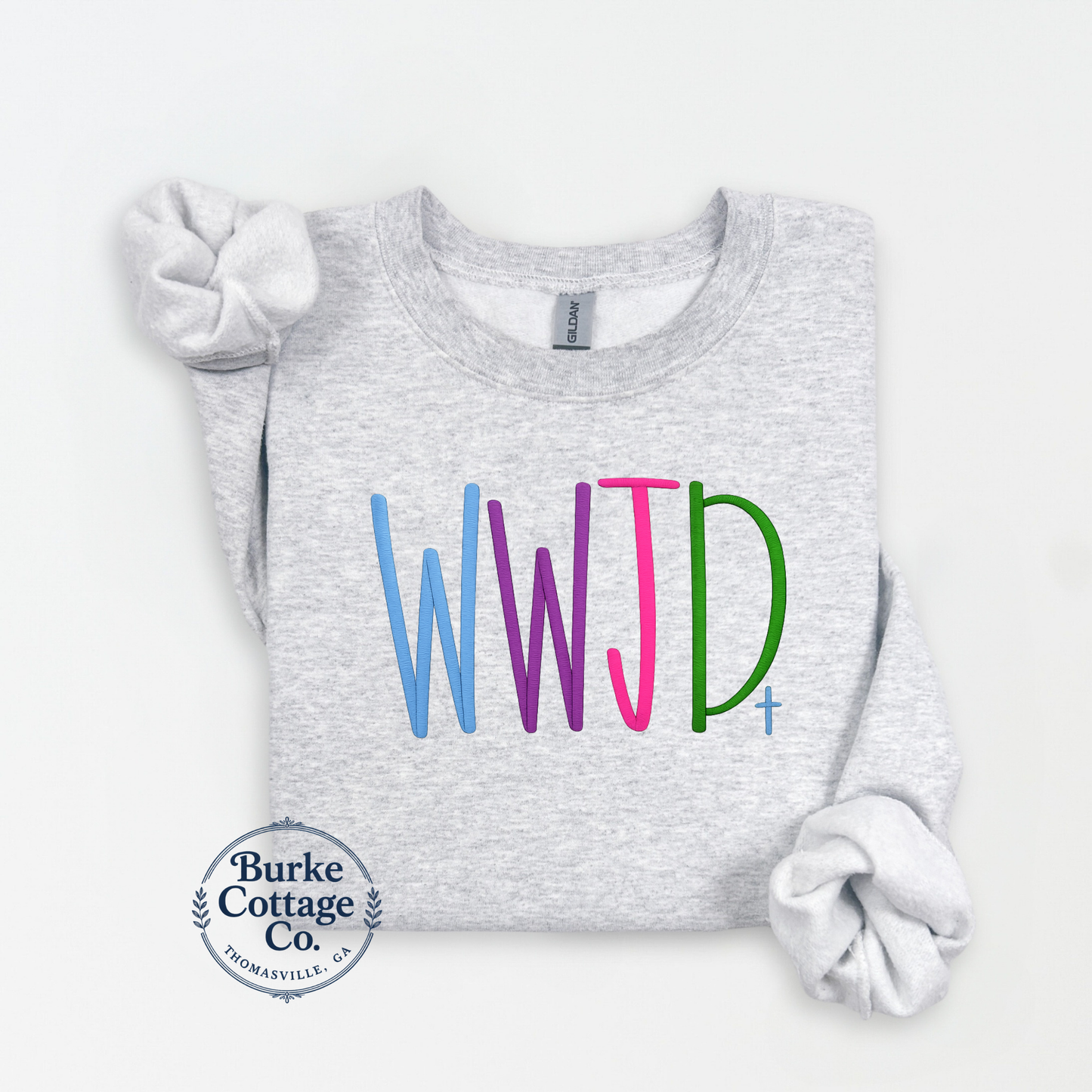 Multicolor WWJD embroidered sweatshirt