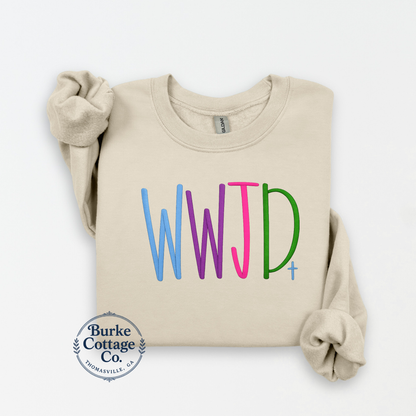 Multicolor WWJD embroidered sweatshirt