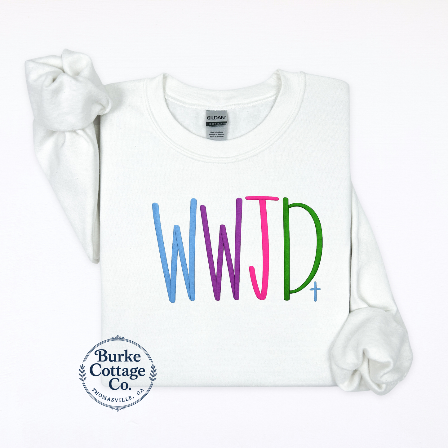 Multicolor WWJD embroidered sweatshirt