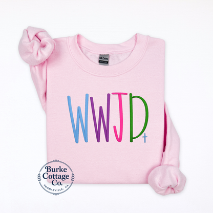 Multicolor WWJD embroidered sweatshirt