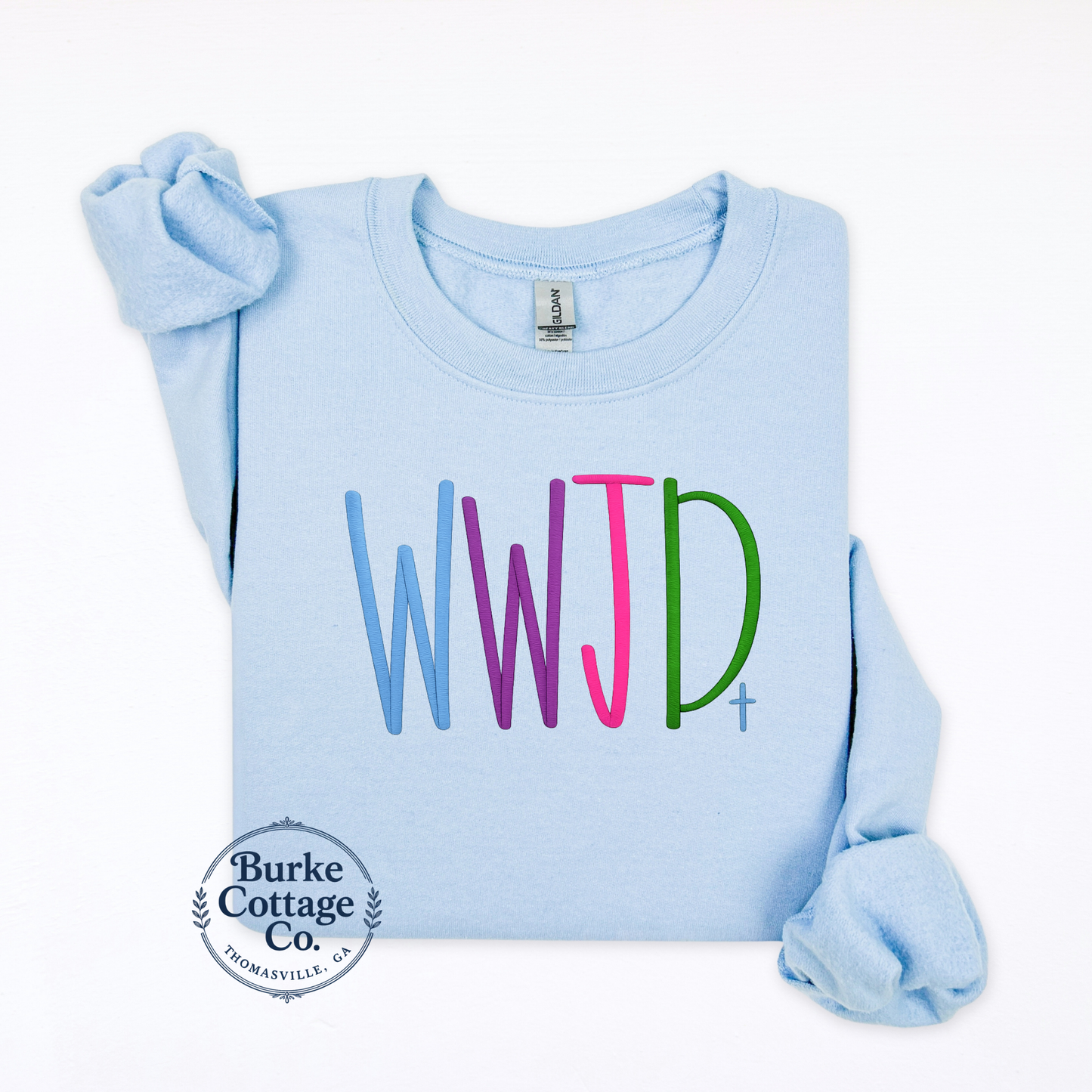Multicolor WWJD embroidered sweatshirt