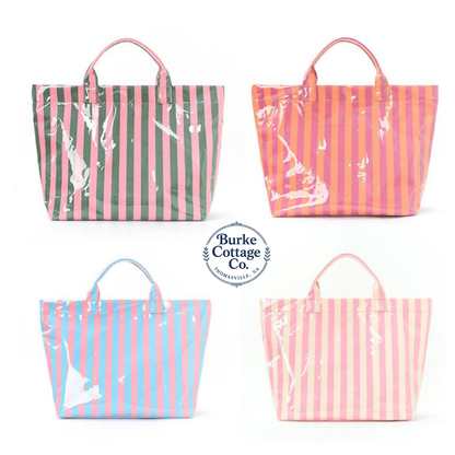 Colorblock Striped Tote Bag Snap Waterproof Beach Bag