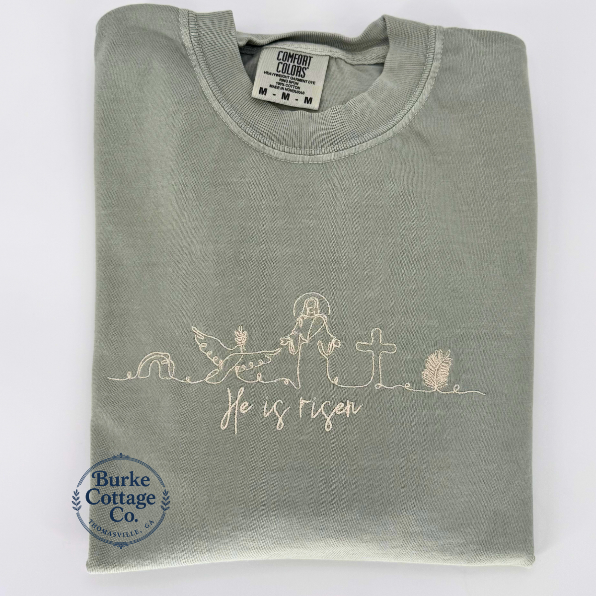 He Is Risen Embroidered Comfort Colors T-Shirt | Christian Easter Shirt
