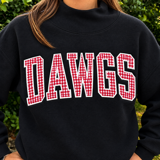 Red Gingham Varsity Appliqué Sweatshirt & Mock Neck
