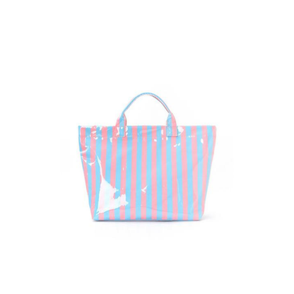 Colorblock Striped Tote Bag Snap Waterproof Beach Bag