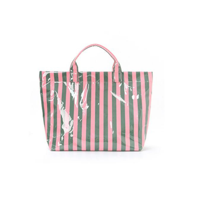 Colorblock Striped Tote Bag Snap Waterproof Beach Bag