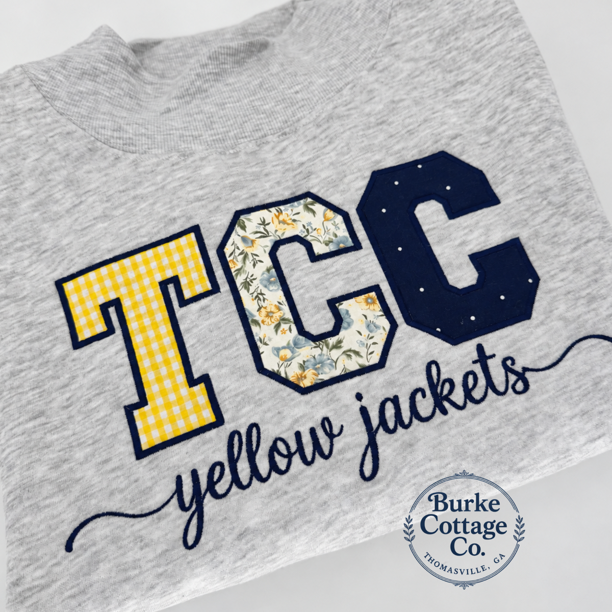 TCC Yellow Jackets appliqué closeup