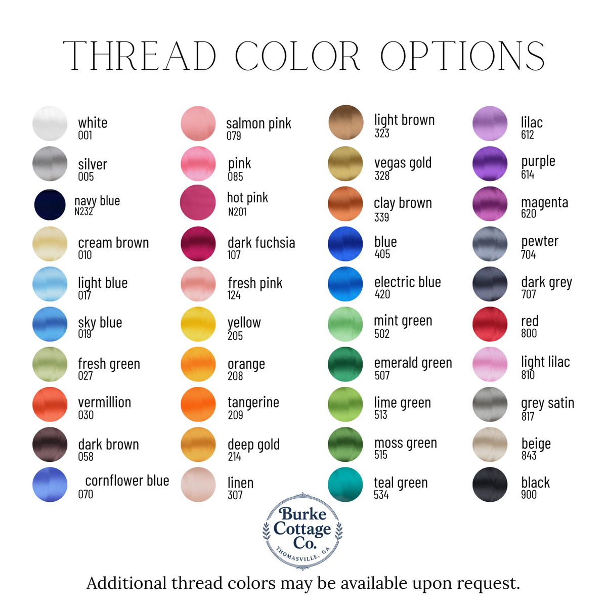 Embroidery thread colors
