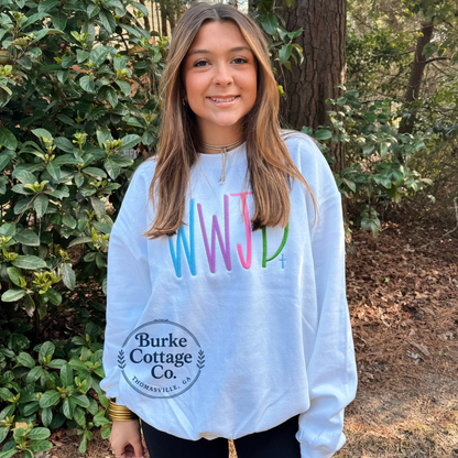 Multicolor WWJD embroidered sweatshirt