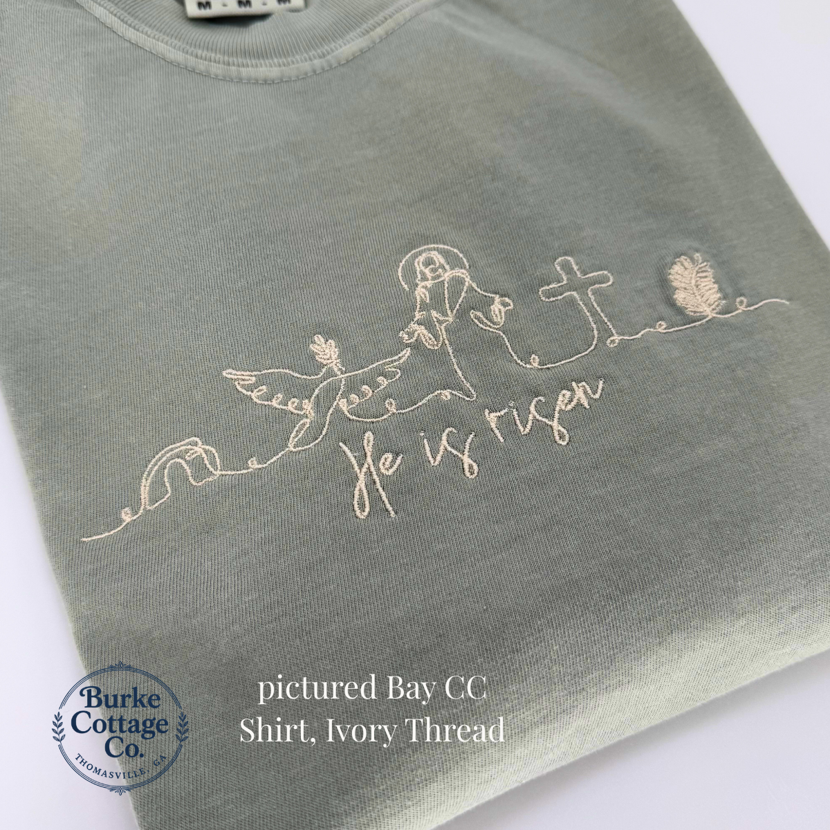 He Is Risen Embroidered Comfort Colors T-Shirt | Christian Easter Shirt